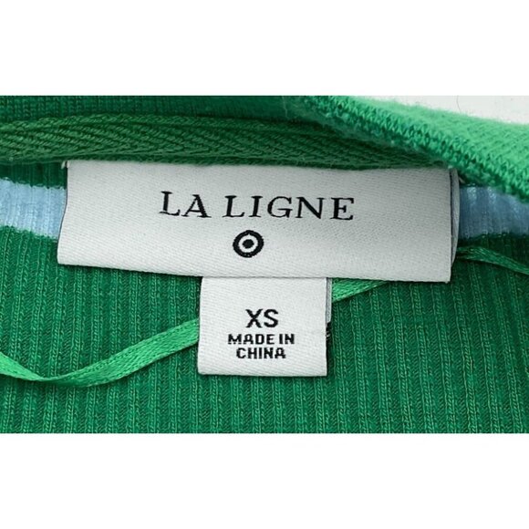 La Ligne X Target Green Light Blue Striped LS V-Neck Button-Front Bodysuit XS - Picture 5 of 7